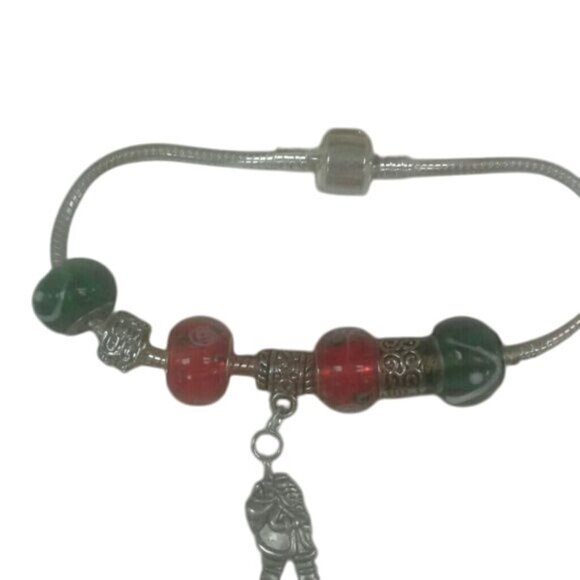 Euro style charm bracelet Santa Claus Beads Silvertone Christmas Holiday Floral - Picture 2 of 3